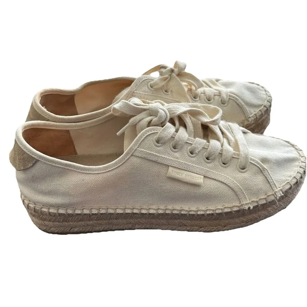 Tory Burch Women's Seaside Oxford Canvas Platform Espadrilles Vintage Cream 7.5M